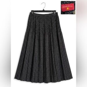 VTG Caroll Paris Pleated Midi Skirt Black White Micro Dot 90s French Parisian